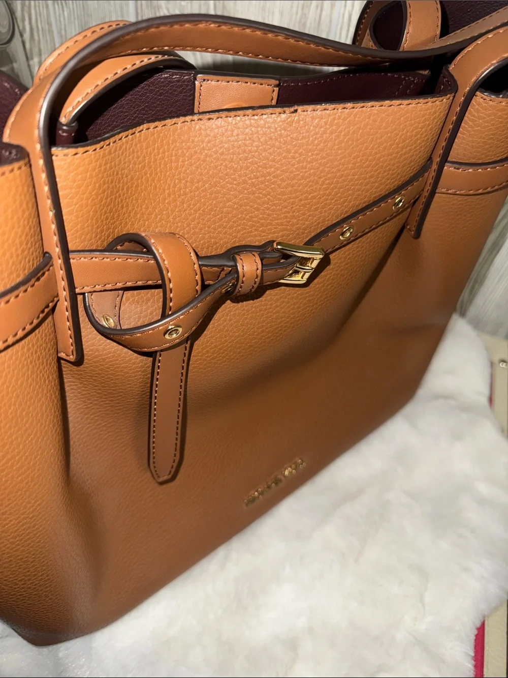 Michael Kors Emilia Large Pebbled Leather Belt-Detail Tote